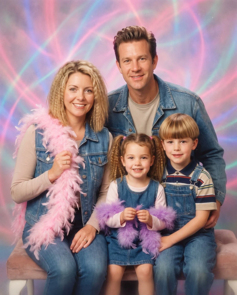 The same family restyled as 1990s · Mall Glamour
