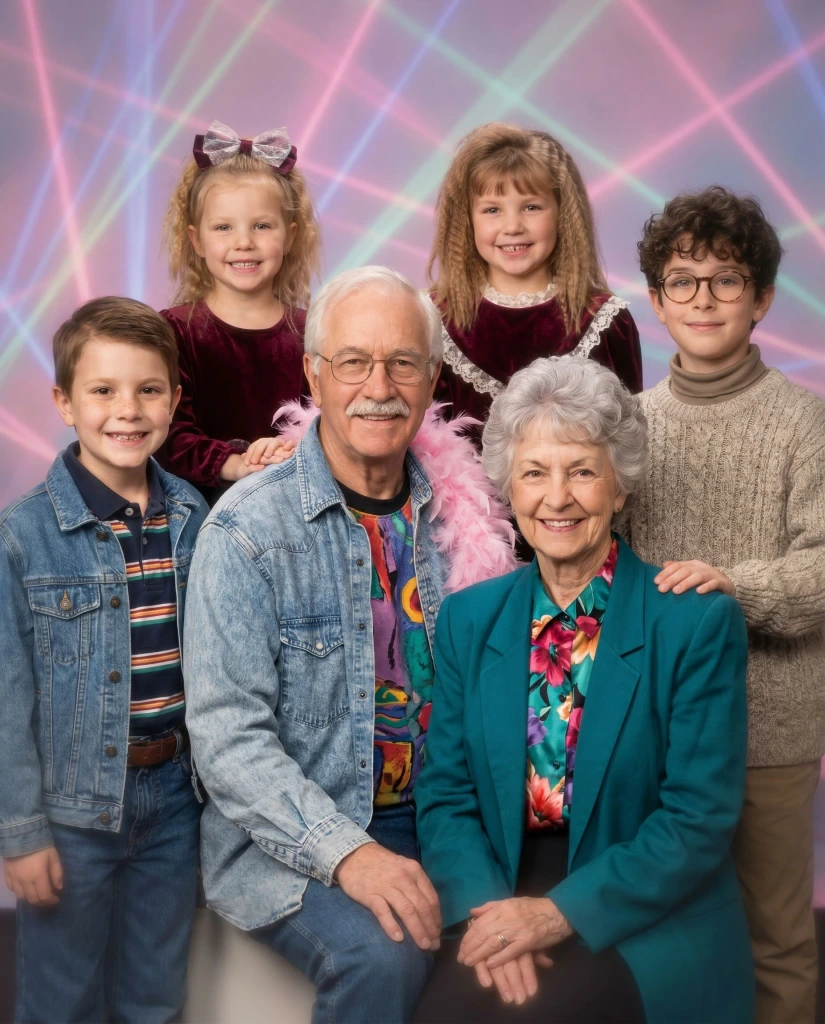 The same family restyled as 1990s · Mall Glamour